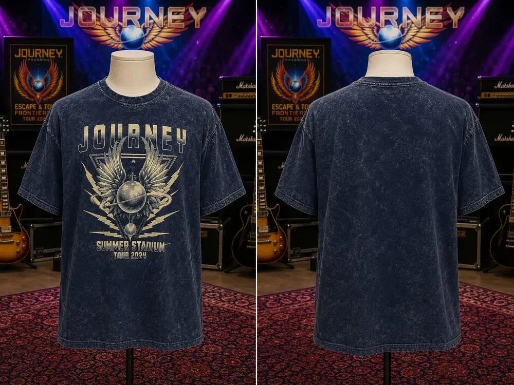 Journey Summer Stadium Tour 2024 Mineral Wash Band Tee XL Blue